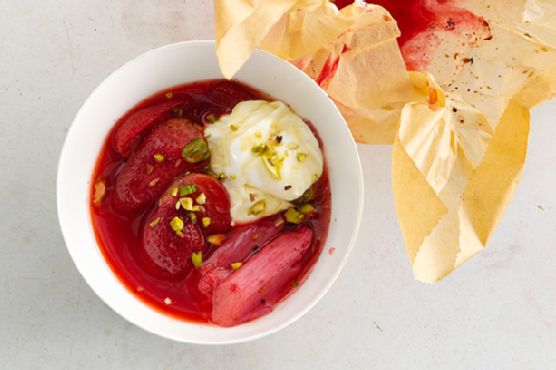 Vanilla-Roasted Rhubarb and Strawberries