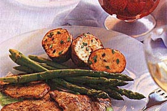Veal Scaloppine with Spring Pea Coulis and Asparagus