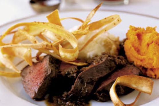 Venison Tenderloin with Madeira Green Peppercorn Sauce