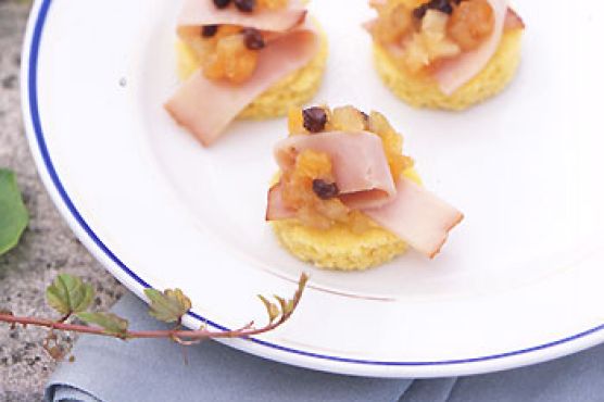 Virginia Ham and Melon Apple Chutney on Corn Bread Rounds