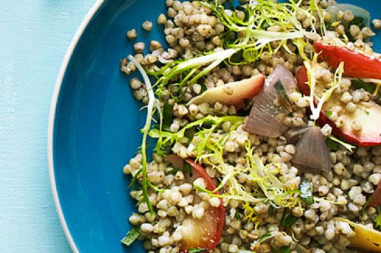 Warm Buckwheat Salad with Roasted Shallots, Apples, and Frisée