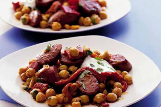 Warm chickpea, chorizo & pepper salad
