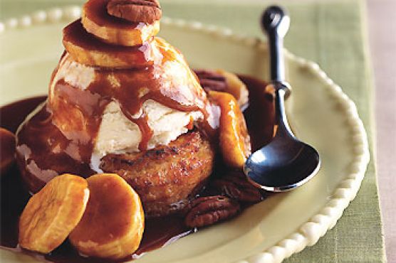 Warm Doughnuts à la Mode with Bananas and Spiced Caramel Sauce