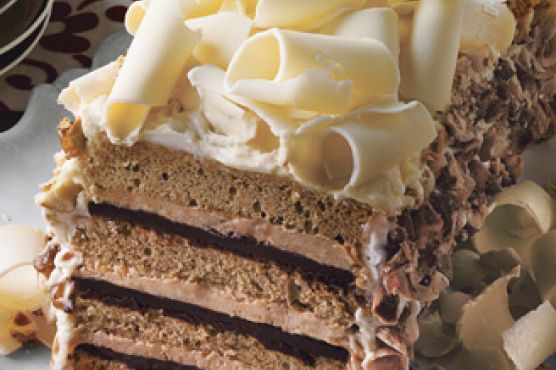 White Chocolate Espresso Torte with Hazelnut Praline