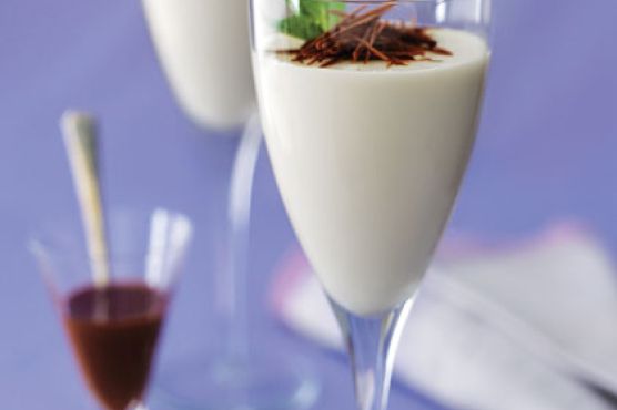 White Chocolate Panna Cotta With Dark Chocolate Sauce
