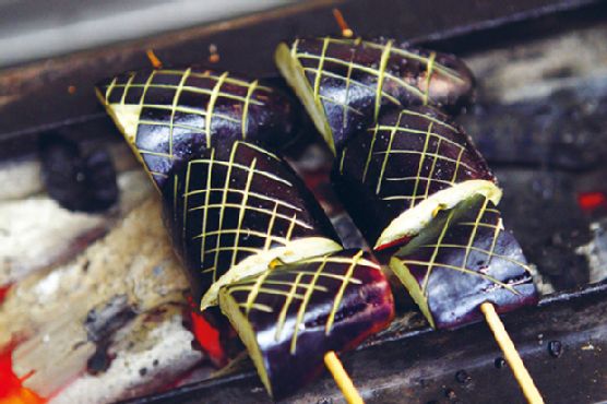 Whole Grilled Japanese Eggplant with Lemon and Soy Sauce