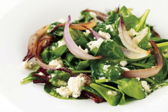 Wilted Spinach Salad with Warm Feta Dressing