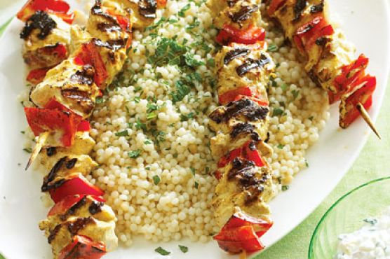 Yogurt-marinated Chicken Kebabs with Israeli Couscous