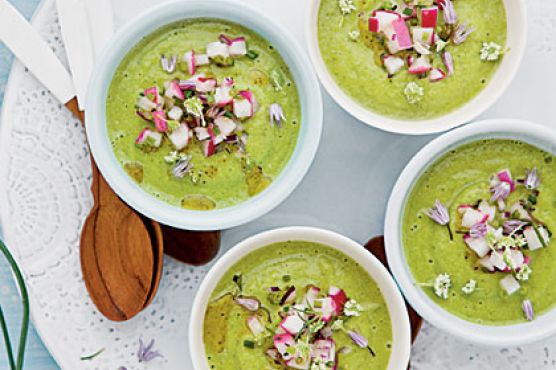 Zucchini-and-Mint Gazpacho with Radish Salsa